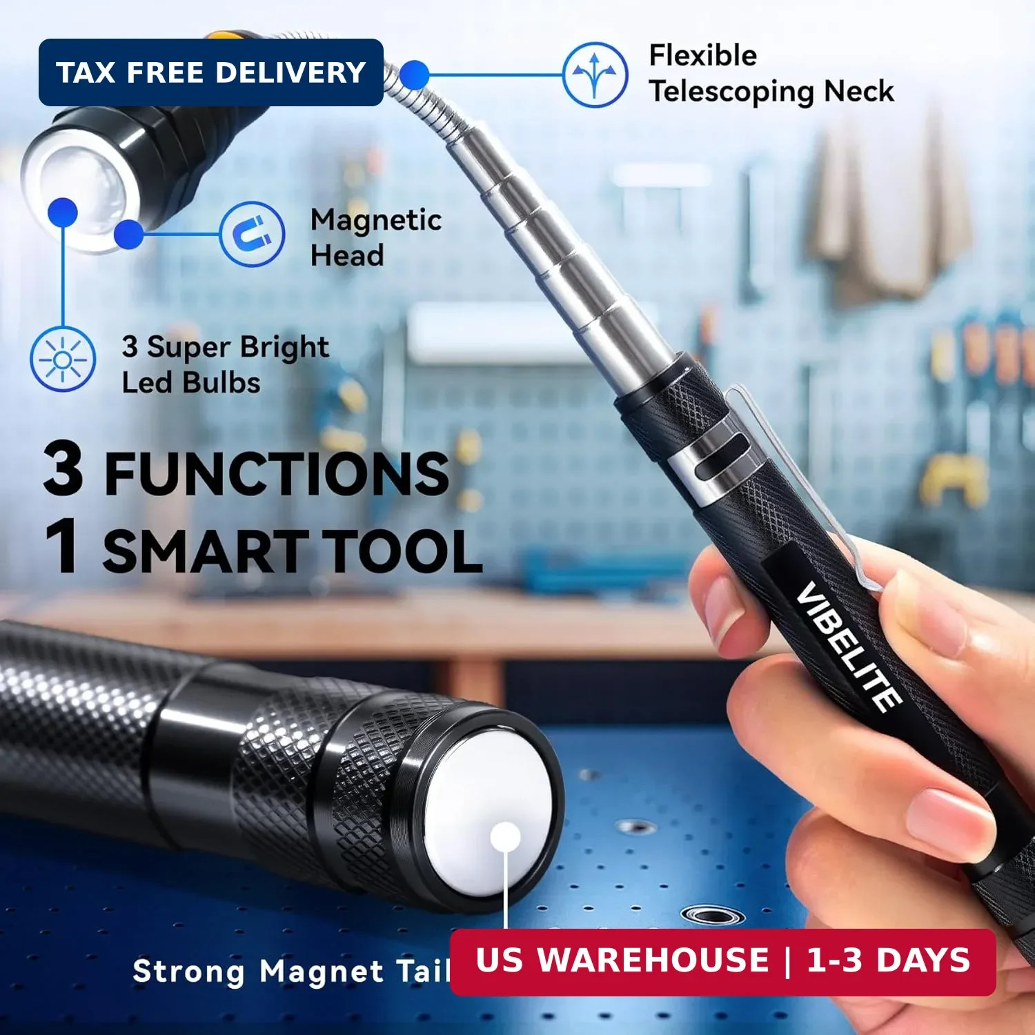VIBELITE Extendable Magnetic Flashlight with Telescoping Magnet Pickup Tool-Fath