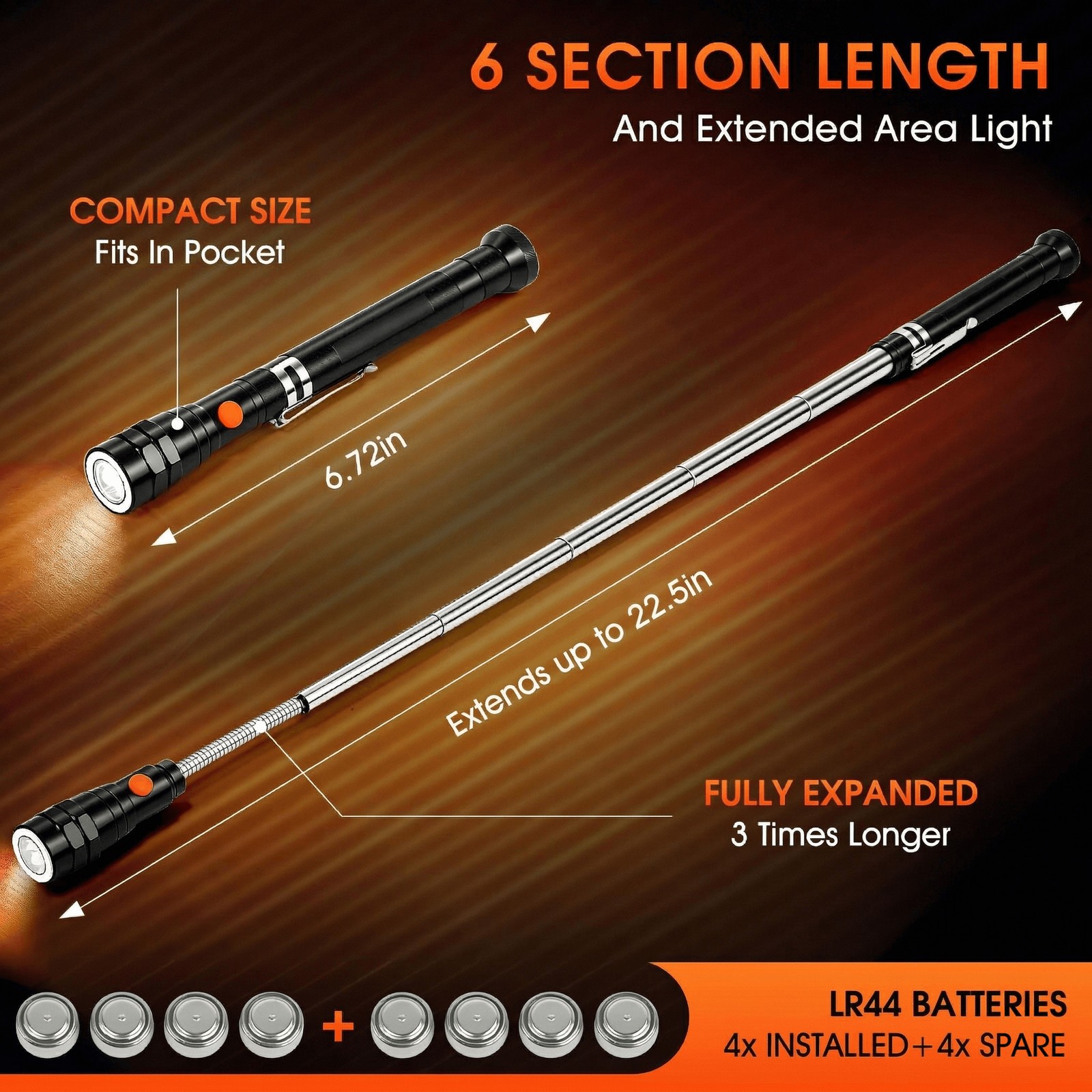LED Magnetic Pickup Tools Telescoping Flashlights with Extendable Magnet Stick