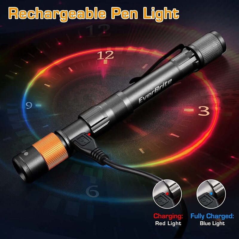 EverBrite Rechargeable Pen Light 4 Modes Light Zoomable Handheld Flashlight NEW