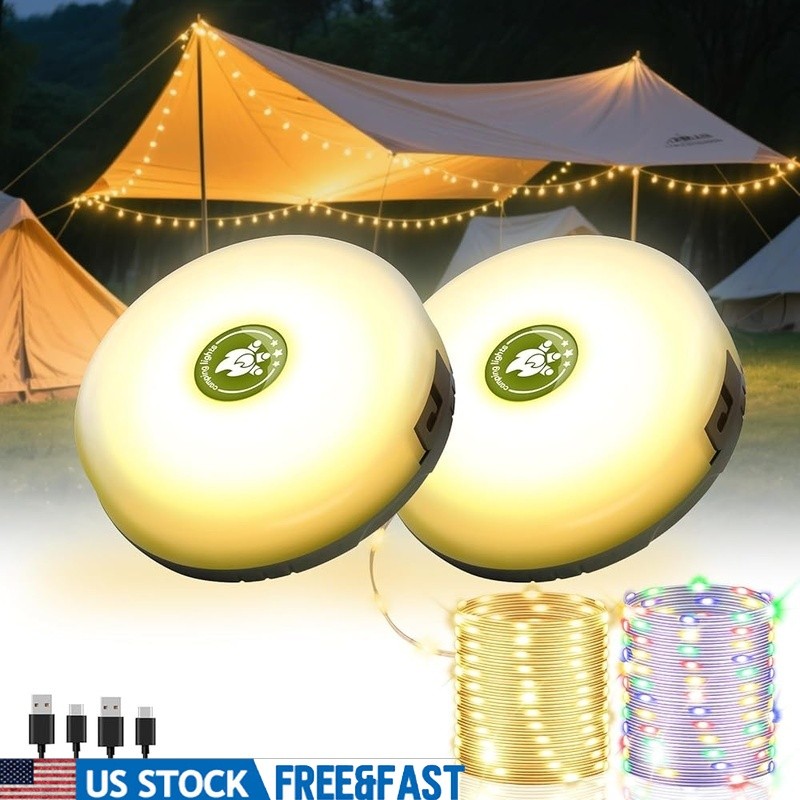 4-in-1 Camping String Lights LED Flashlight Waterproof Portable 8 Lighting Modes