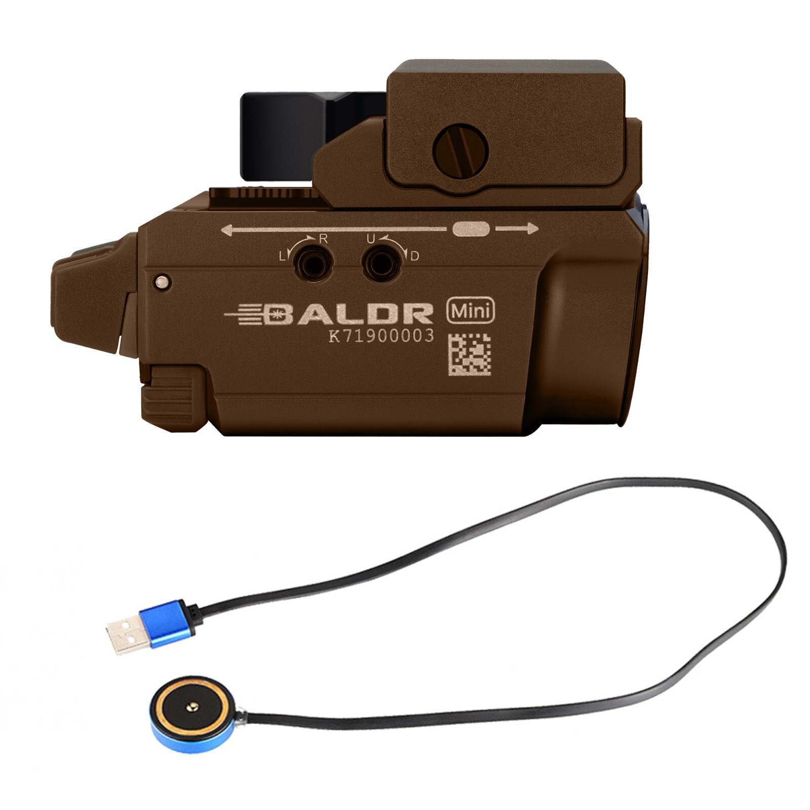 Olight Baldr Mini Tan 600 Lumen Pistol Flashlight with Green Laser Sight