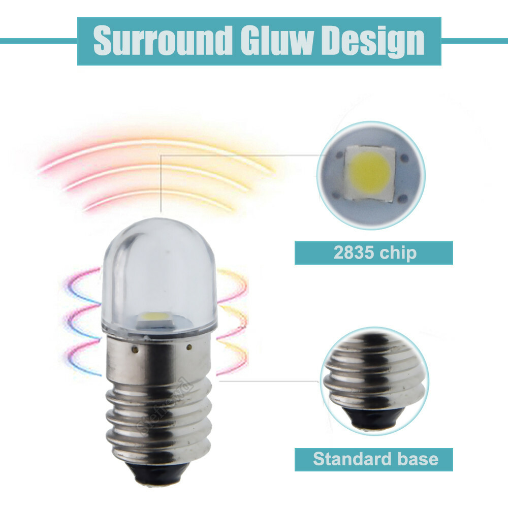 Warm/White E10 LED Bulb Lamp Screw Miniature 3V 4.5V 6V 12V AC Replacement Lamp