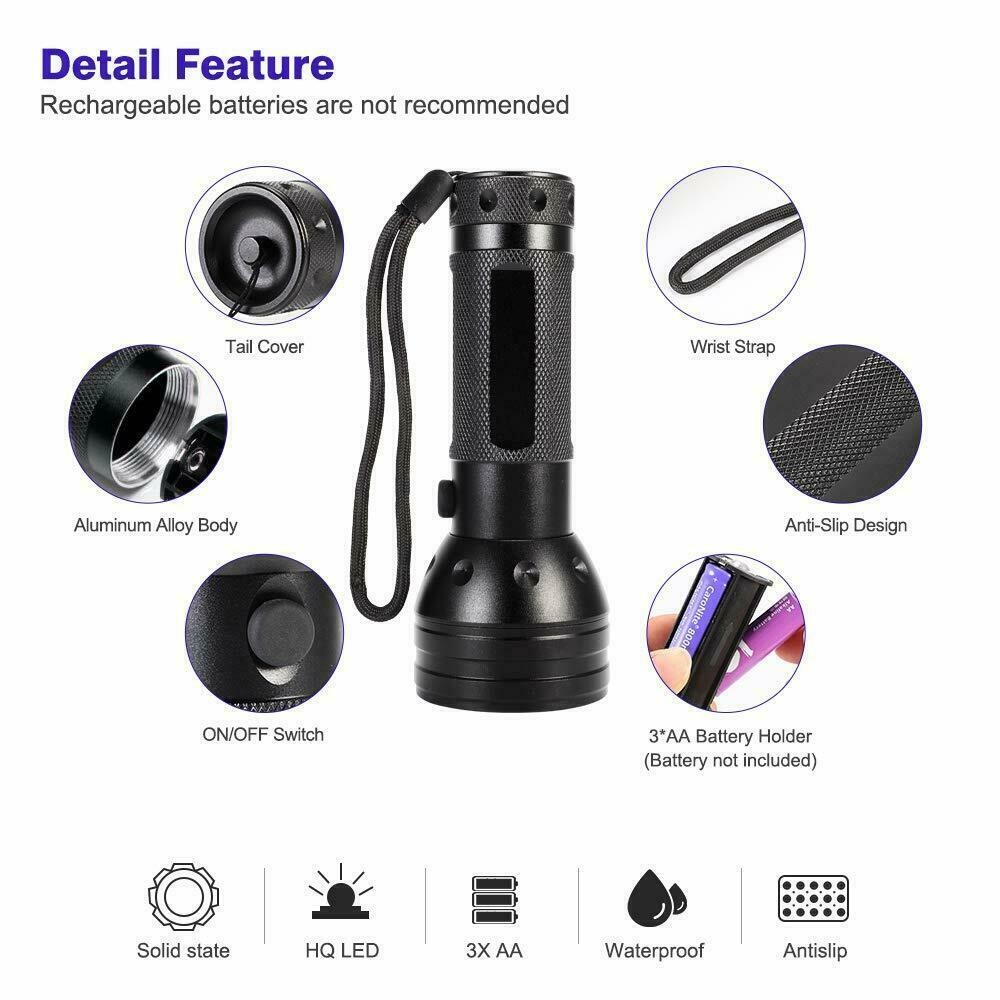 UV Ultraviolet Flashlight Black Light Flashlight LED Pet Urine Stains Detector