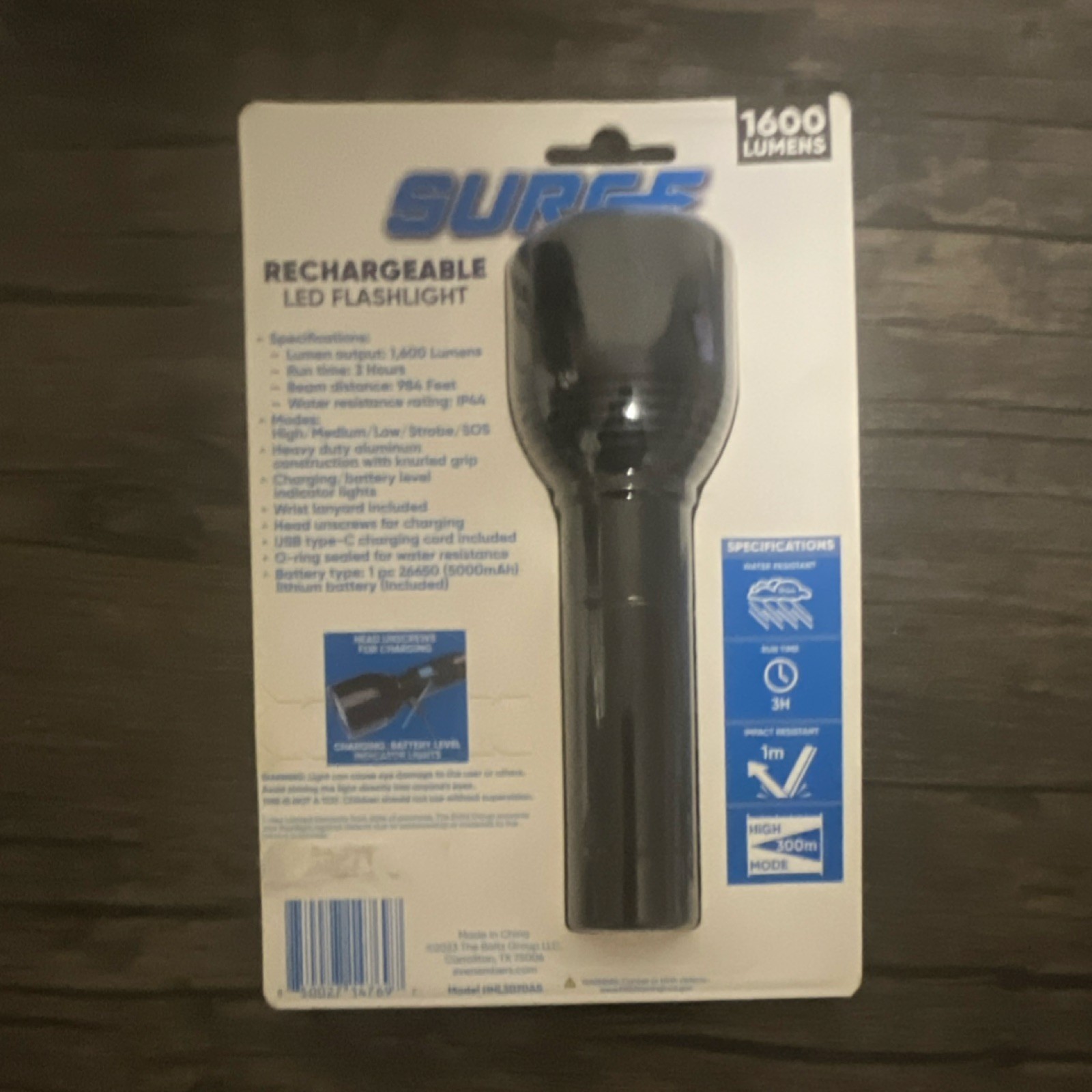 Surge Rechargeable LED Flashlight 1600 Lumens 18650 IP64 USB Type-C