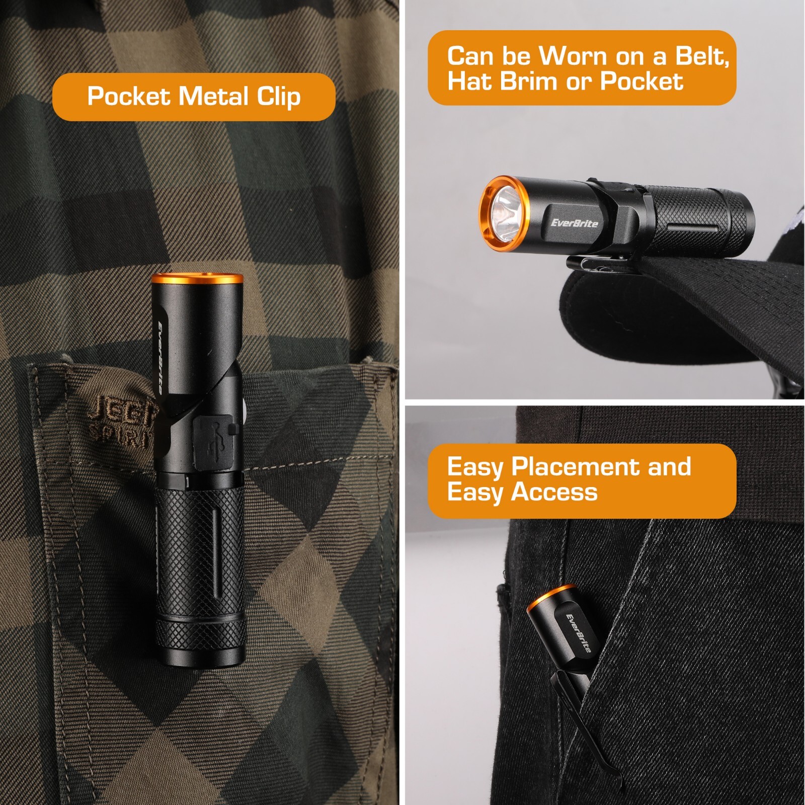 600 Lumens Tactical Flashlight, 90 Degree Pocket Pen Light with Magnet w/3 Modes