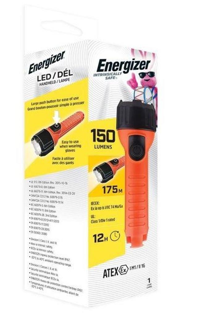 Energizer Atex Intrinsically Safe 2AA LED Hand Held Flashlight 150 Lumen 175M A3