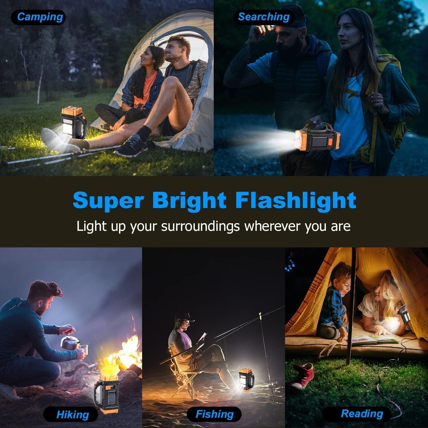 Outdoor Solar USB Rechargeable LED Flashlight Camping Light Lantern Lamp