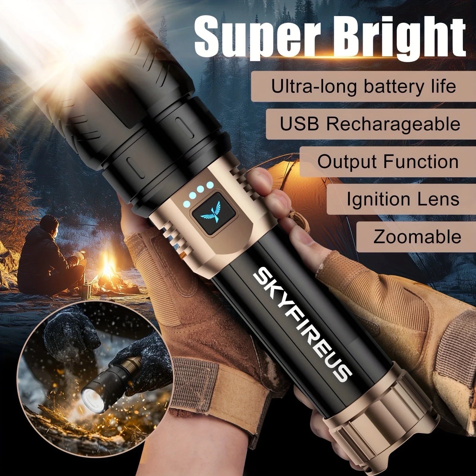 SKYFIREUS SF-1097L-8 LED 3000lm 600m IPX6 Rechargeable Flashlight Strap
