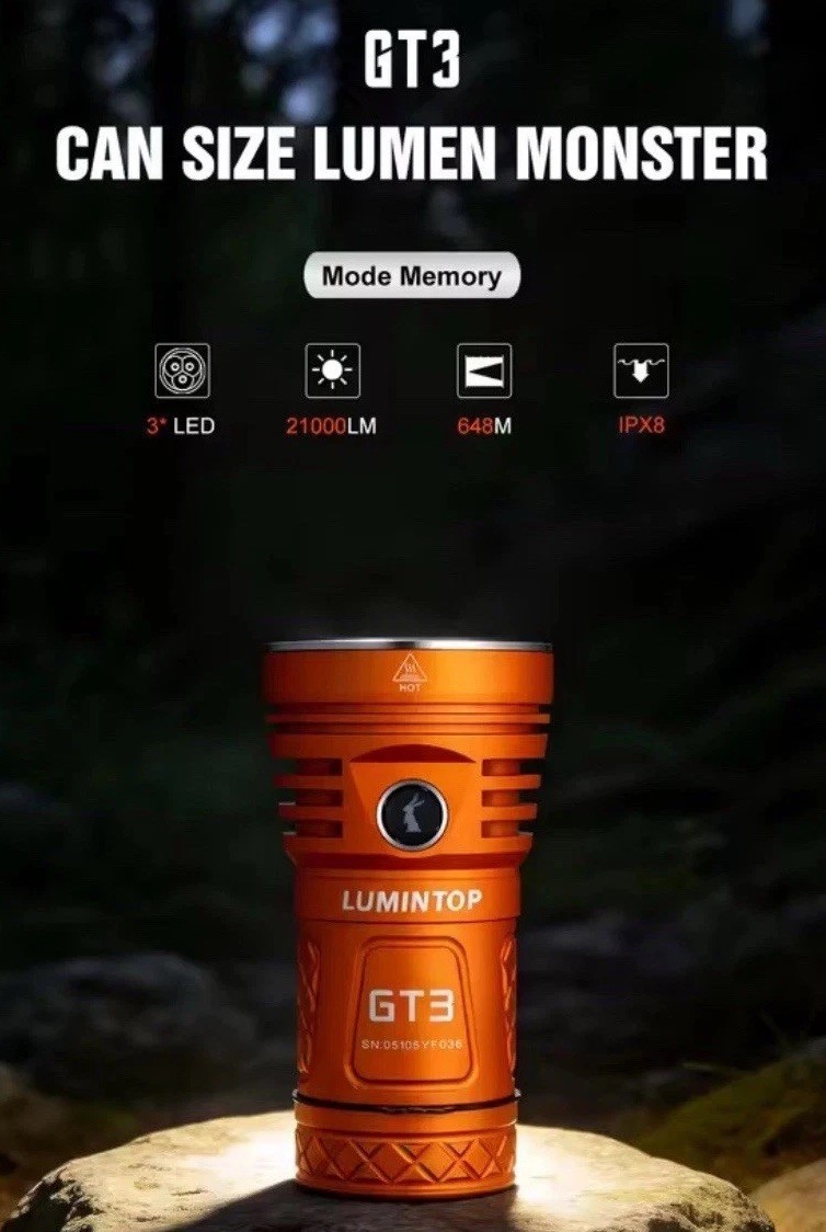 LUMINTOP GT3 🔺21,000 Lumens 🔺648 Meters 🔺Rechargeable Flashlight 🔺RARE PINK