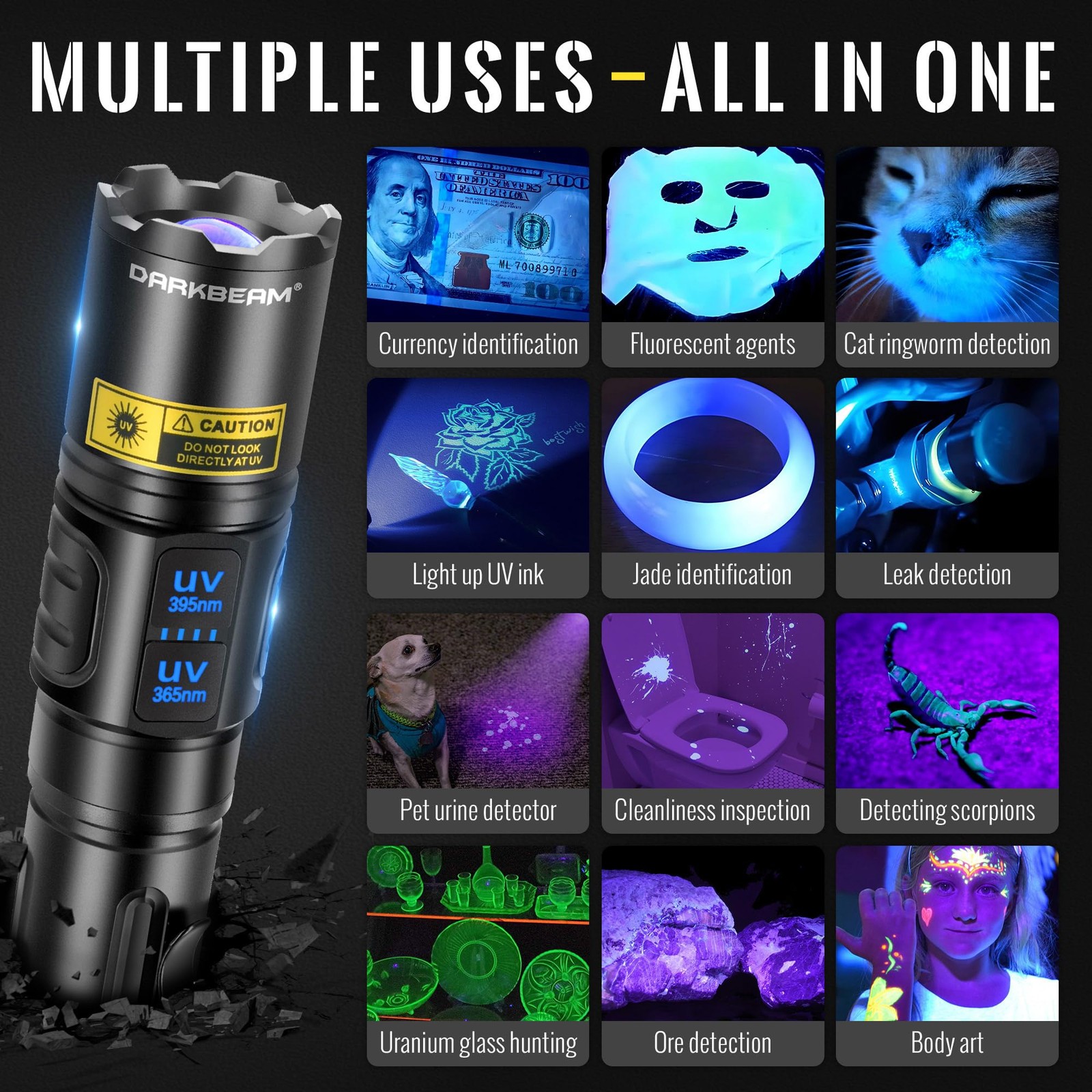 DARKBEAM UV Pocket-size (A900), 365nm(Bluish) + 395nm(violetish)-1 Pack