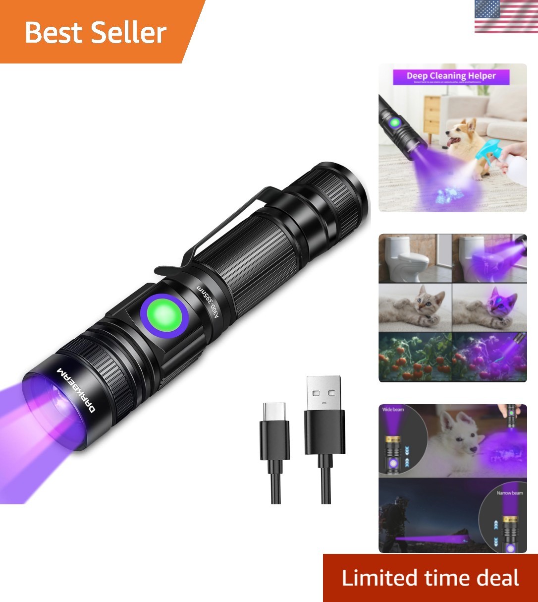 UV Black Light Flashlight 395nm – Rechargeable USB Woods Lamp, Powerful Mini …