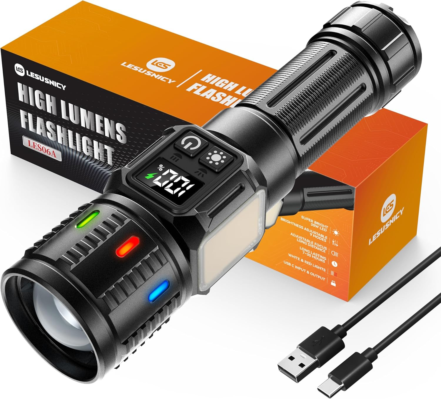 Rechargeable Flashlights High Lumens 10000, Super Bright LED Flash Light Long La