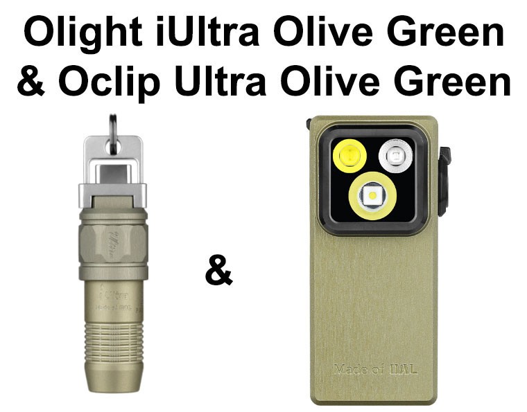 Olight iUltra Olive Green OAL Keychain Flashlight & Oclip Ultra Olive Green Ligh
