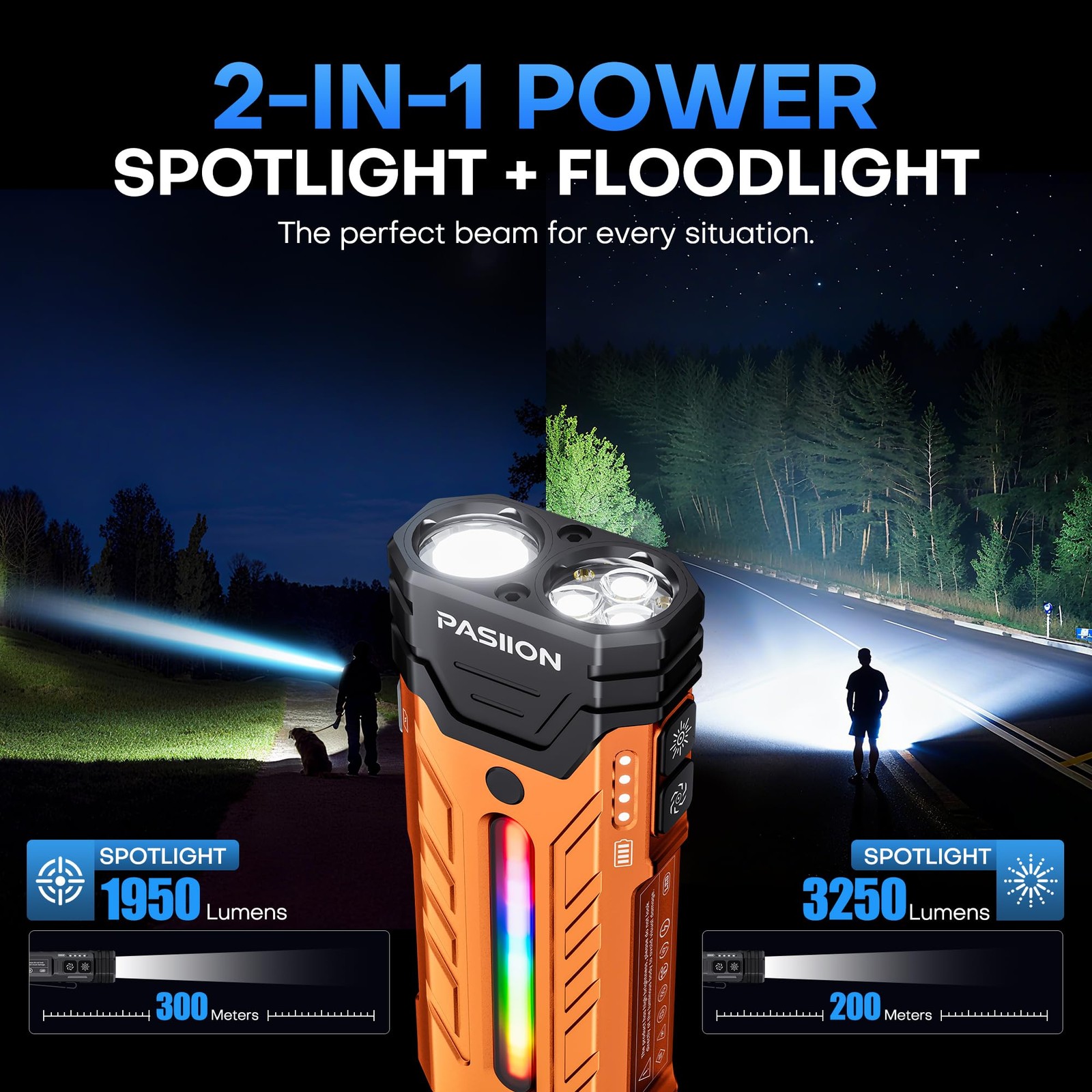 PASIION Orange flashlight RGB 3250 lumens