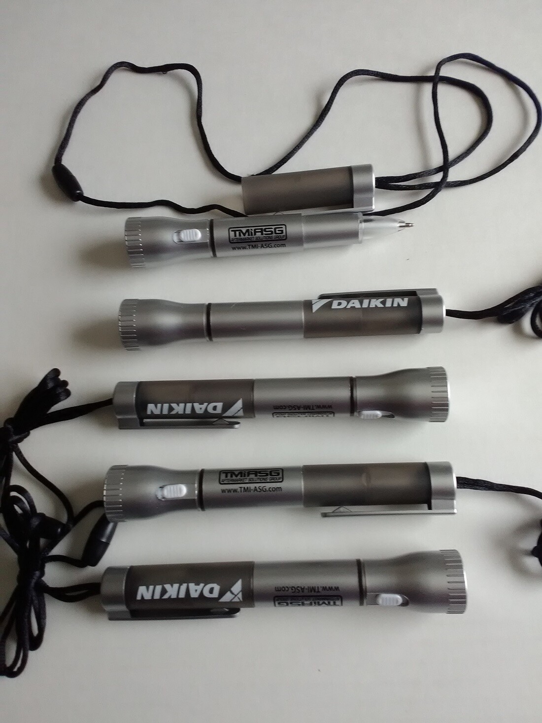 5 or 10 pack Flashlight with light-up pen tip, neck lanyard, pocket clip