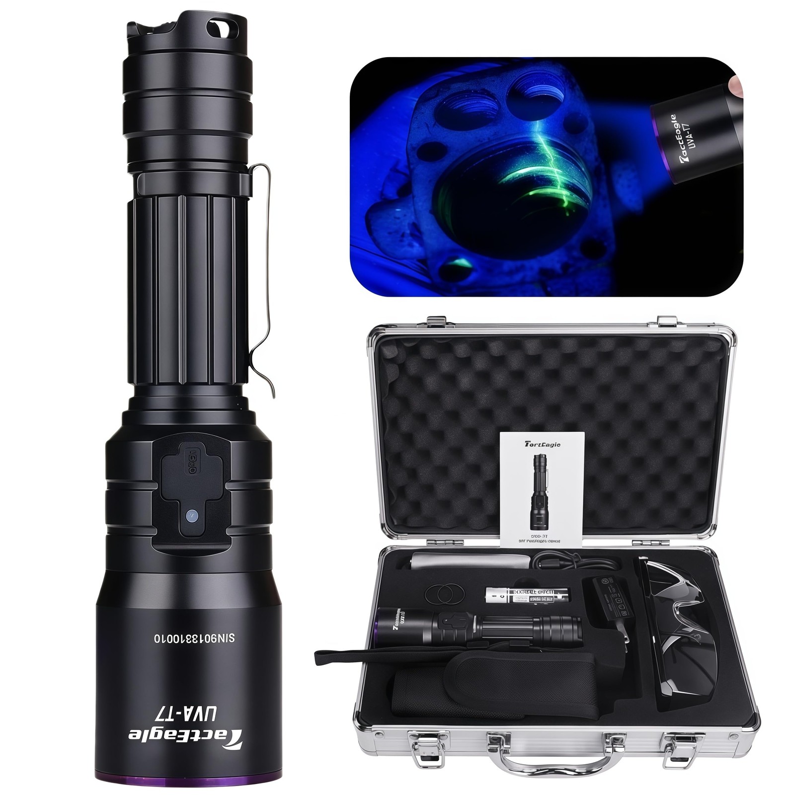TactEagle Industrial UV Flashlight Rechargeable, 365nm UV Light, Black Light …