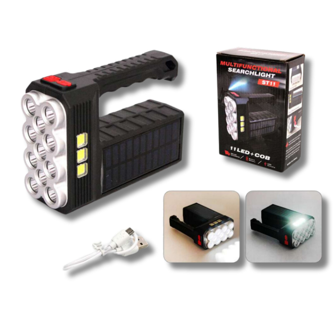 Rechargeable 11 LED Solar Flashlight w/COB Sidelight- Brand New in Box!!
