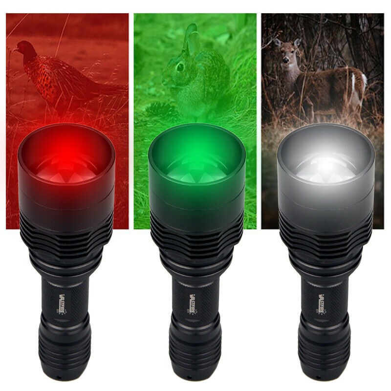 Red Green White LED Flashlight Torch Hunting Light with 2 Scope Mount 20mm Rail