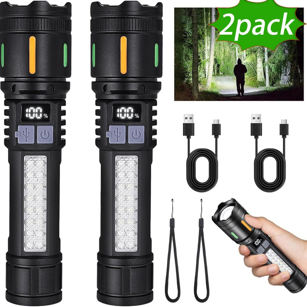 2/4x Super Bright LED USB Flashlight Rechargeable Work Light 99000000 Lumens