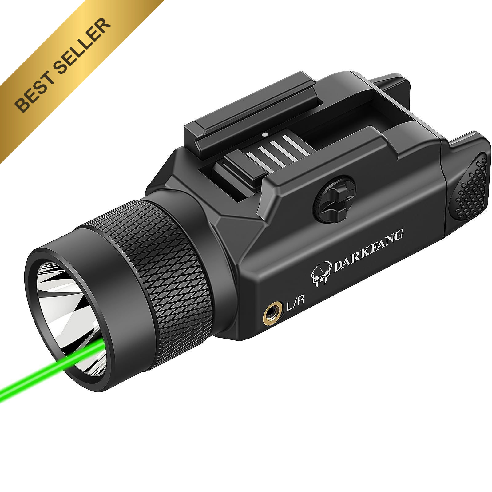 Tactical Flashlight Green Laser Combo DARKFANG 1500 Lumen Picatinny Rail Strobe
