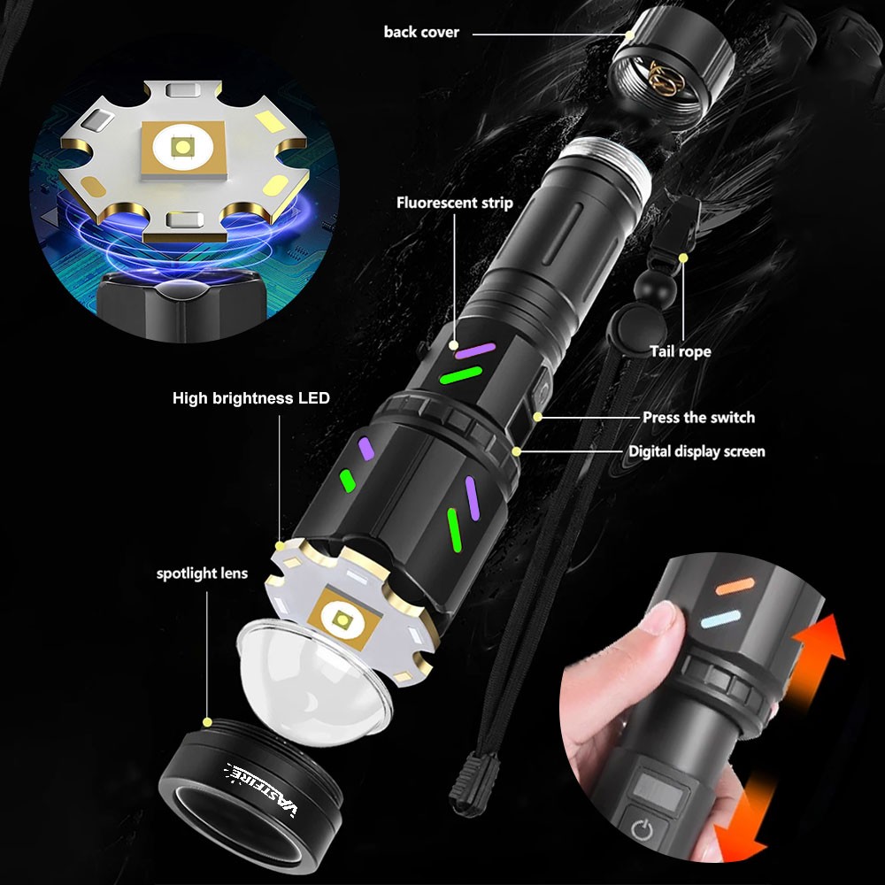 Powerful White Laser LEP Flashlight Torch Zoom USB Rechargeable Burning Light US