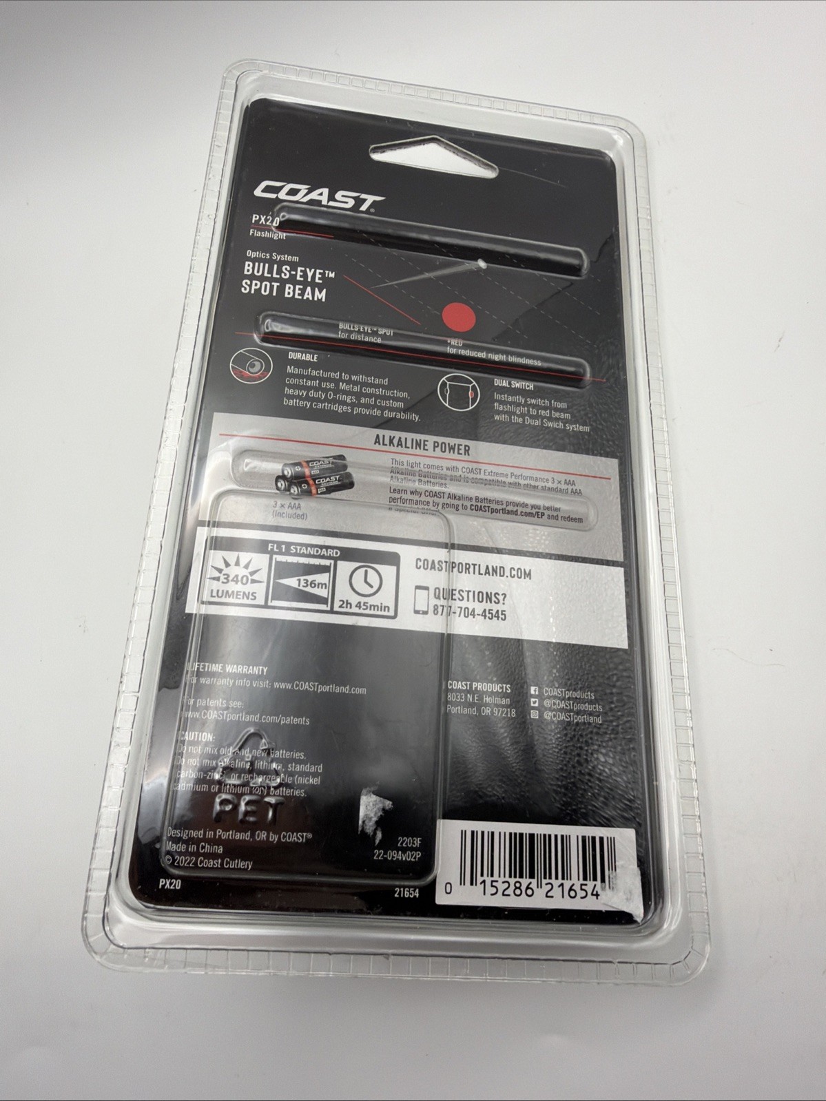 Coast PX20 Red Flashlight 340 Lumens IP54 Waterproof 3 x AAA Batteries Black