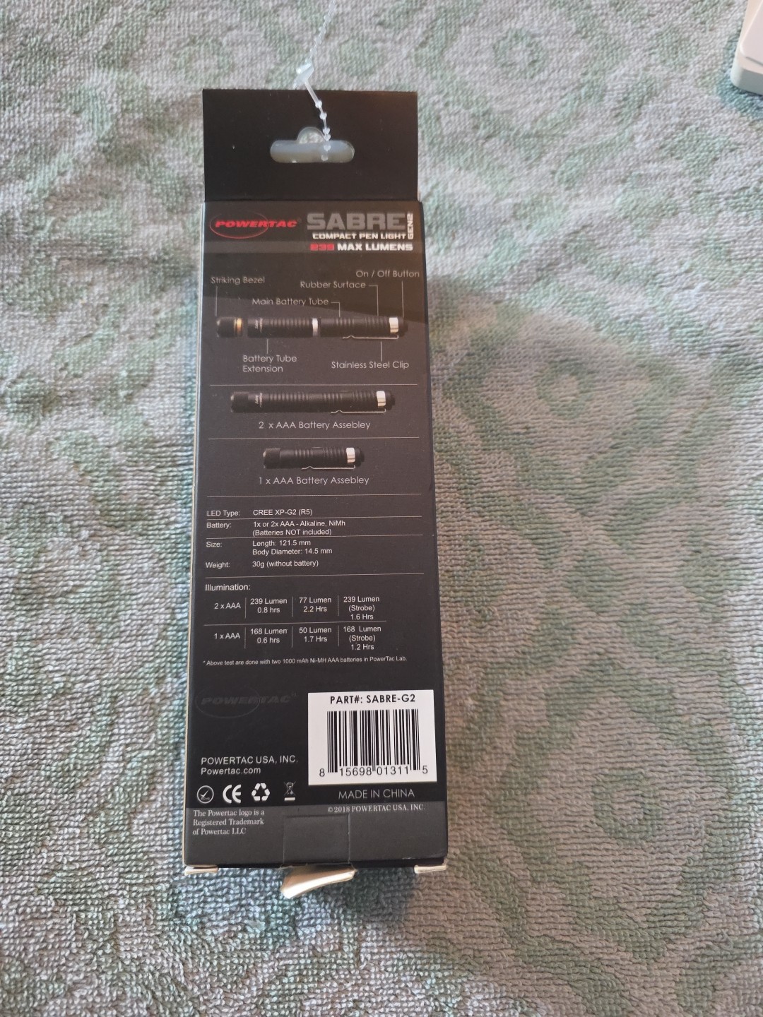 POWERTAC Sabre 239 Lumen Compact Battery Powered Mini Tactical Flashlight