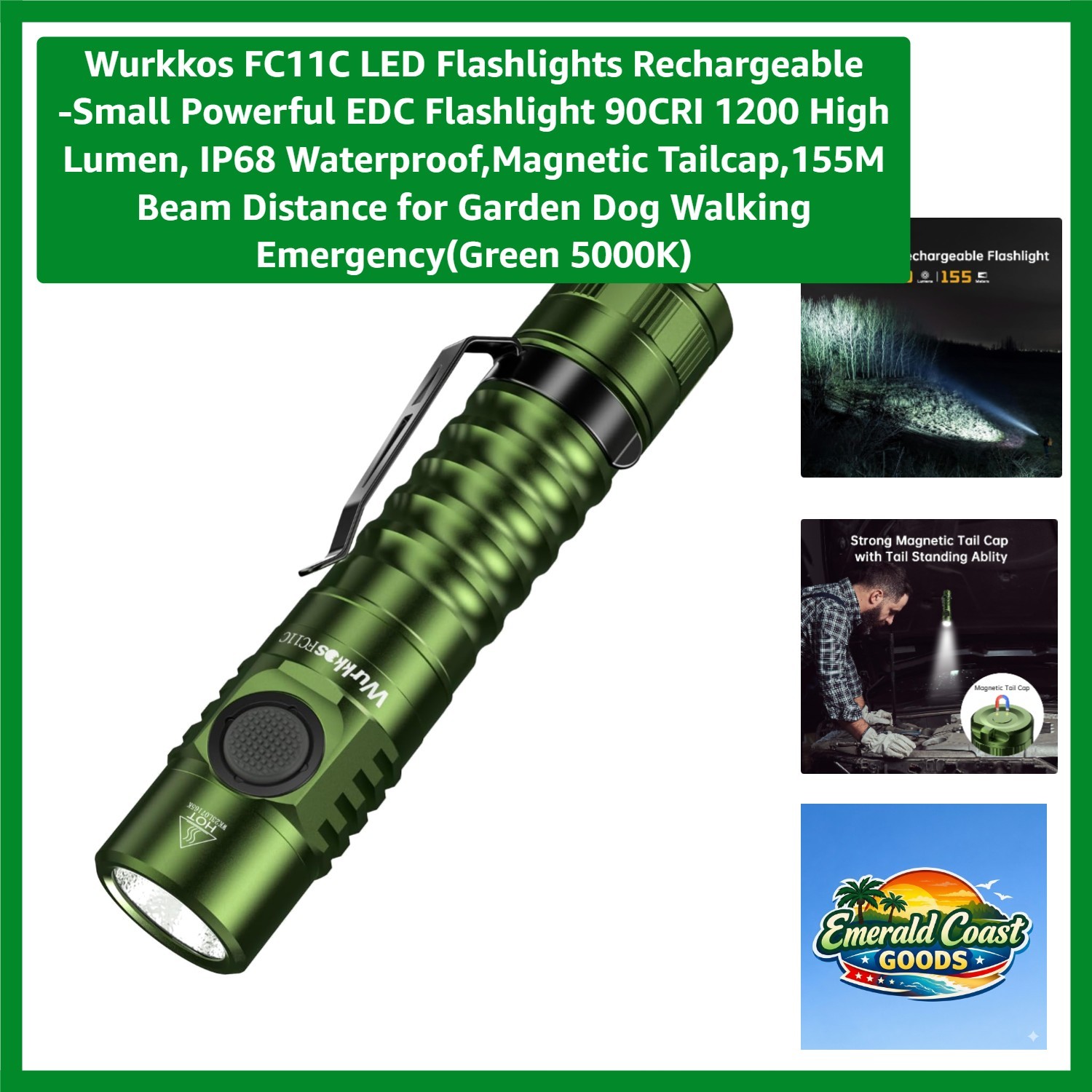 1200 Lumen FC11C Rechargeable Flashlight with Magnetic Tail for Hands-Free Use