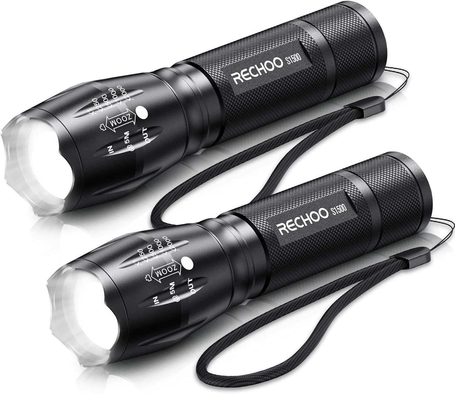 Tactical Flashlight 2 Pack, Bright Zoomable LED Flashlights High Lumens with 5 M