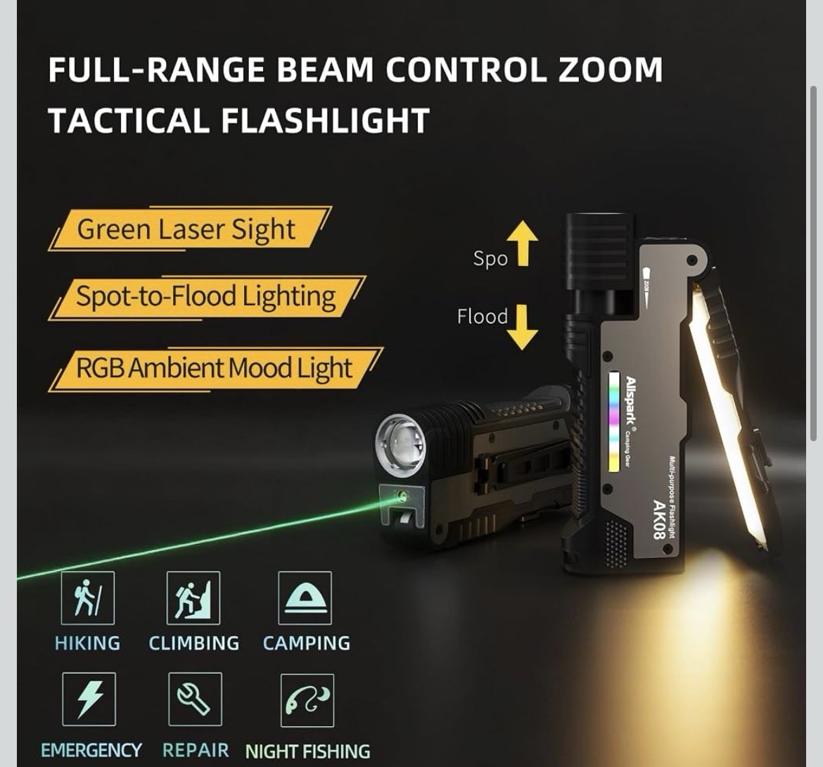 EDC Rechargeable Flashlight 3000 Lumens with Light Bar And Laser