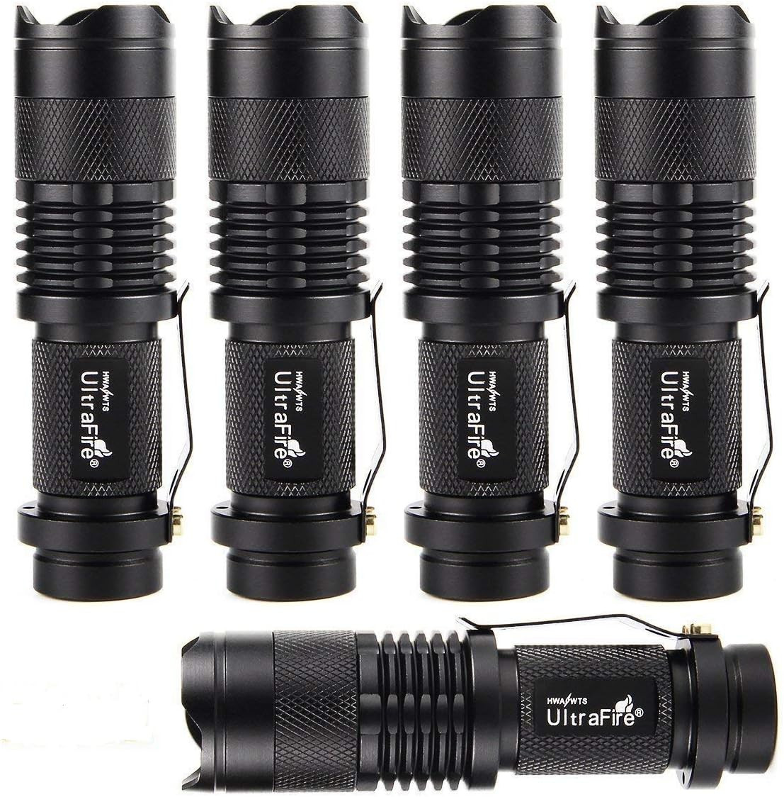 5 Pack SK68 Tactical and Small Flashlights,7W 3-Mode Pocket Torch Adjustable Foc