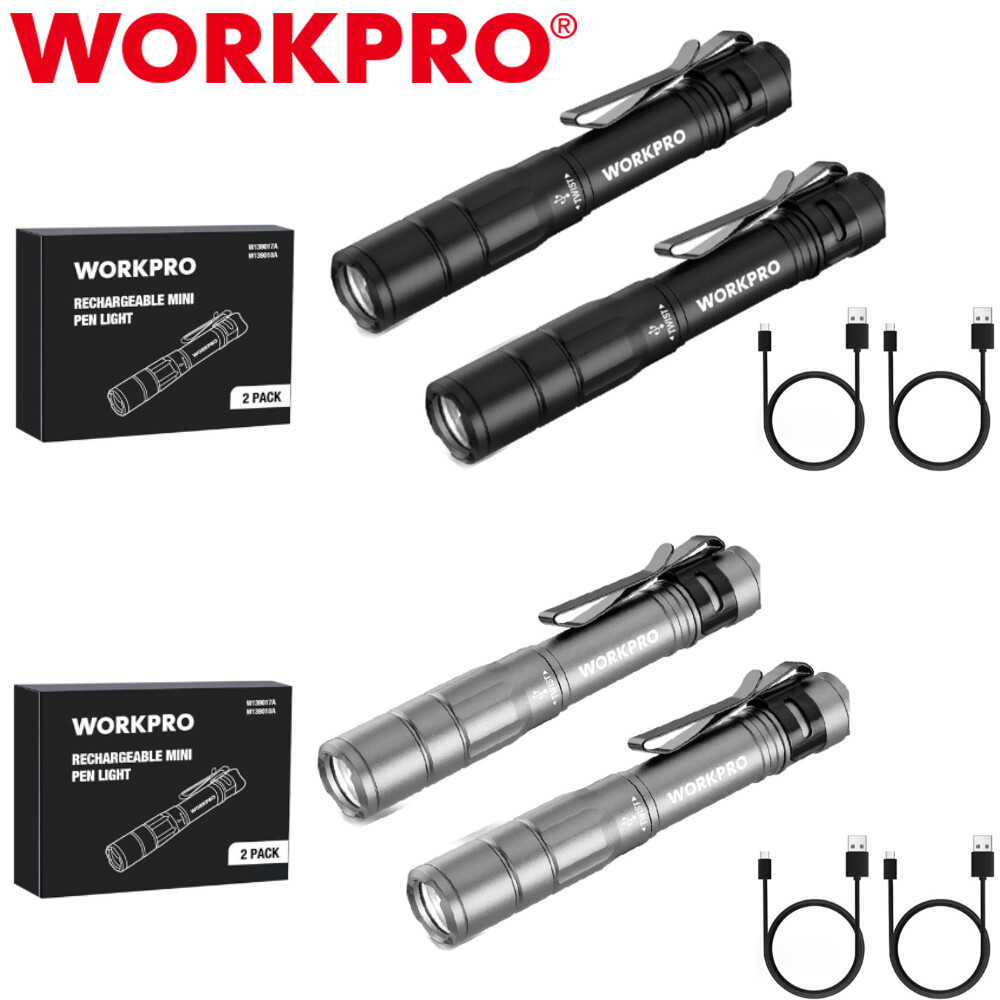 WORKPRO 2PCS Rechargeable Mini Pen Light Flashlight Ultra-Compact EDC Flashlight