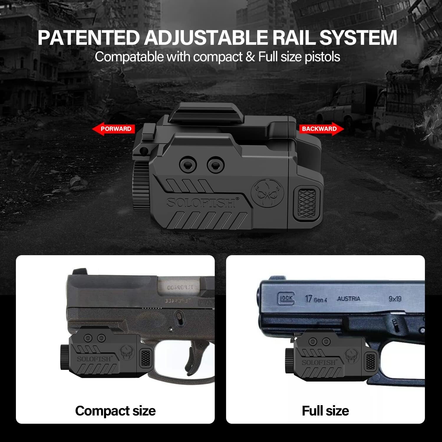 SOLOFISH Pistol Blue Laser Sight with Flashlight Rechargeable Picatinny Handgun