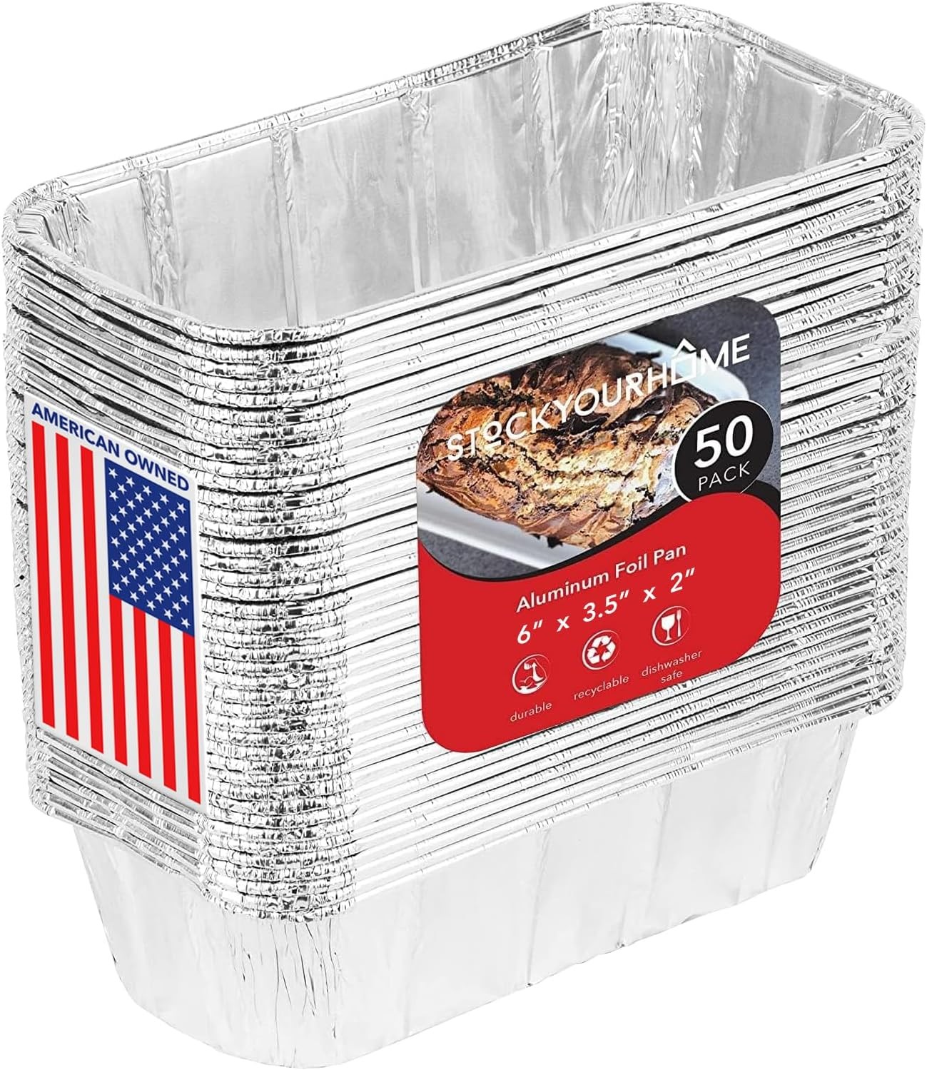 Stock Your Home Aluminum Pans Mini Loaf (50 Pack) 1 Lb 50 Pack, Silver
