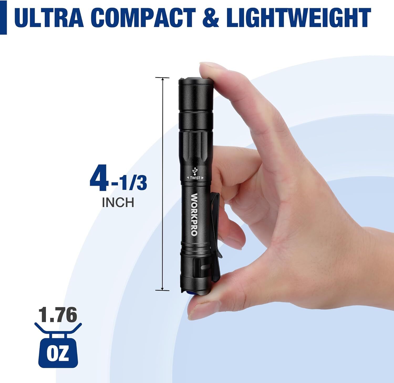 WORKPRO 2PCS Rechargeable Mini Pen Light Flashlight Ultra-Compact EDC Flashlight