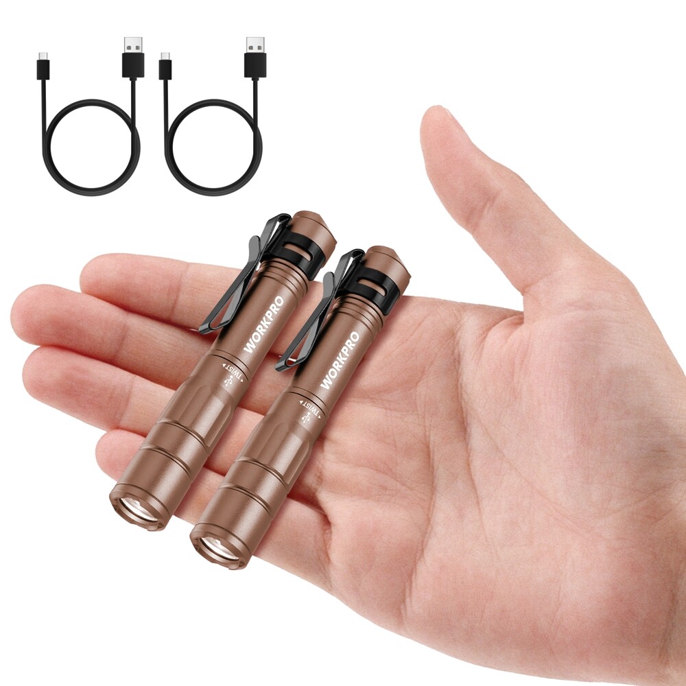 WORKPRO 2PCS Rechargeable LED Pen Light Mini Flashlight Ultra-Compact Flashlight
