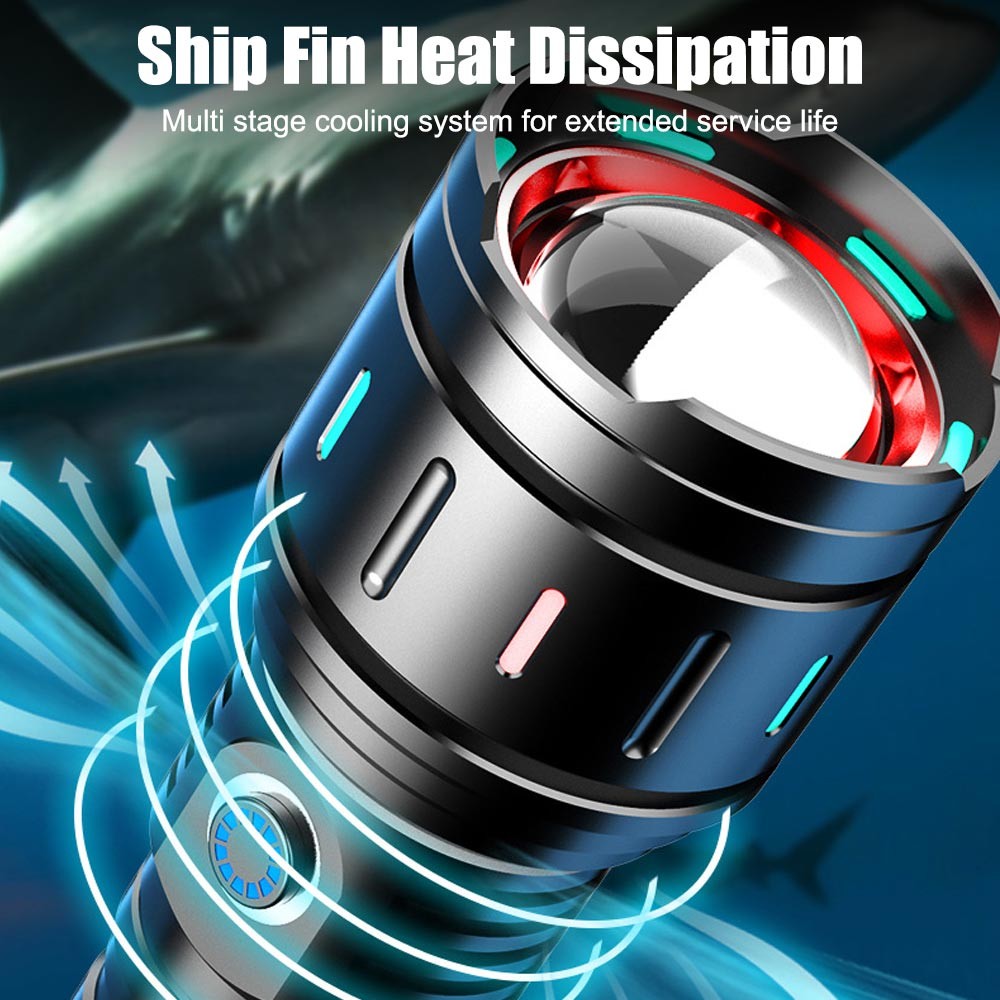 30W Strong White Laser LEP Flashlight Torch Zoomable USB Charging With Luminous