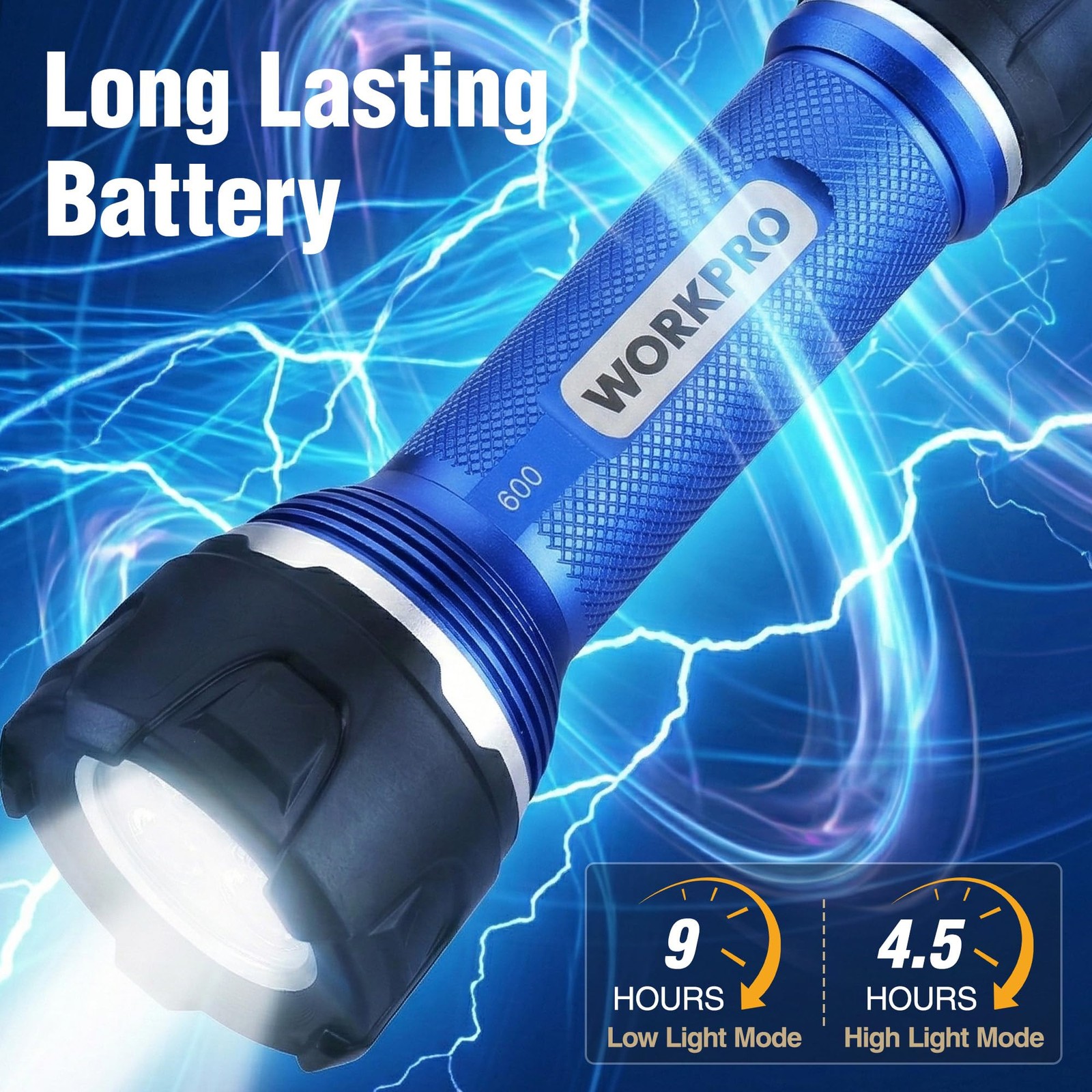 WORKPRO Rechargeable Flashlight High Lumens, IPX7 Aluminum Flash Light | Super B