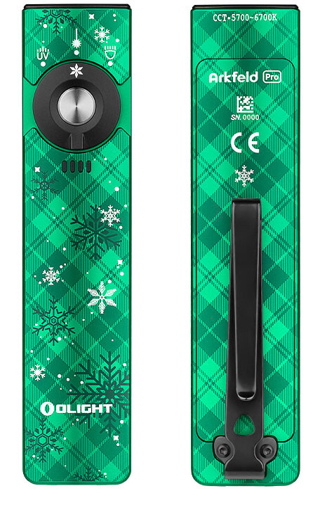 Olight Arkfeld Pro Snowflake Green CW Flat Flashlight, LED/UV/Laser Light, 1300L