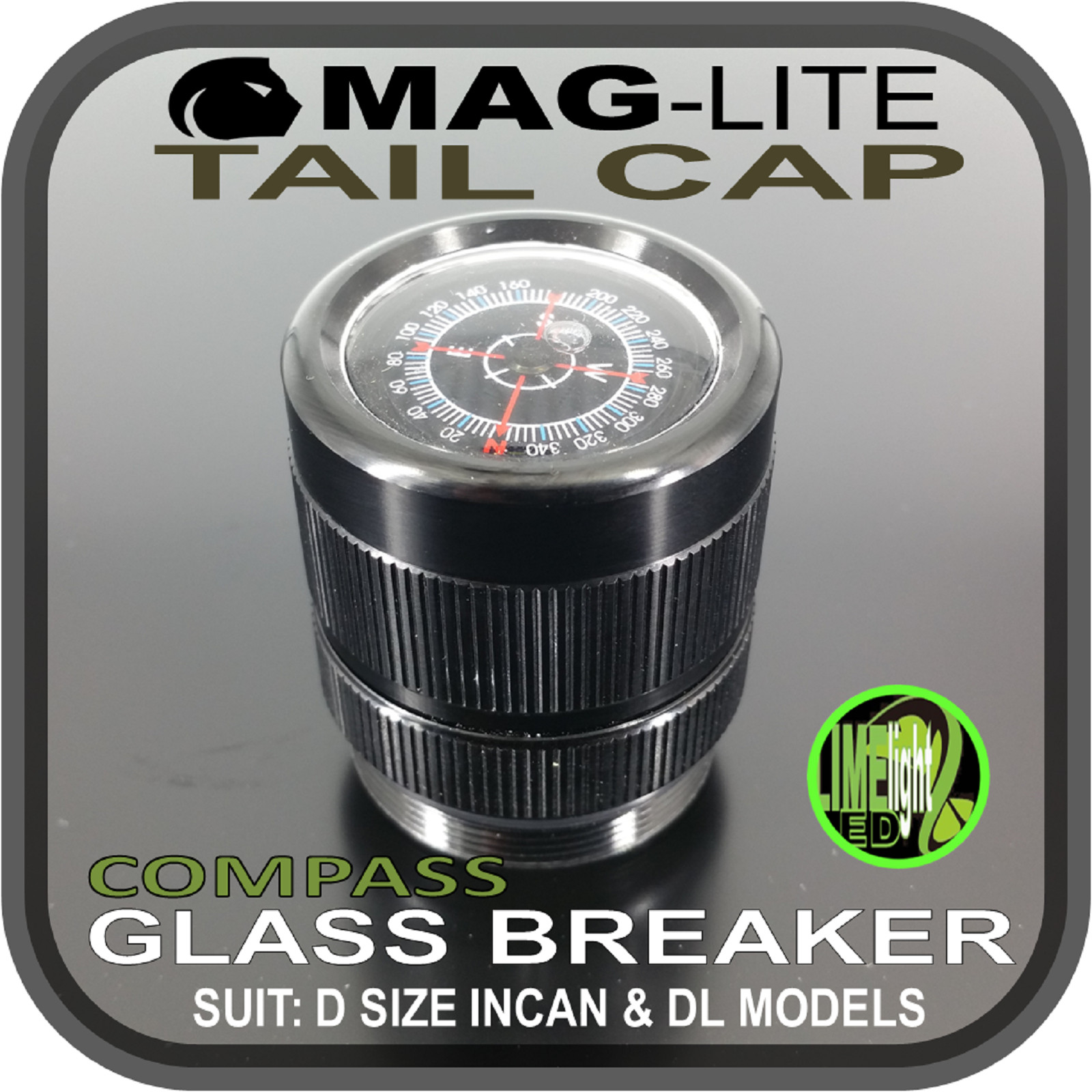 MAGLITE MODIFICATION UPGRADE D TAIL COMPASS WITH GLASS BREAKER D/DL MODELS AU