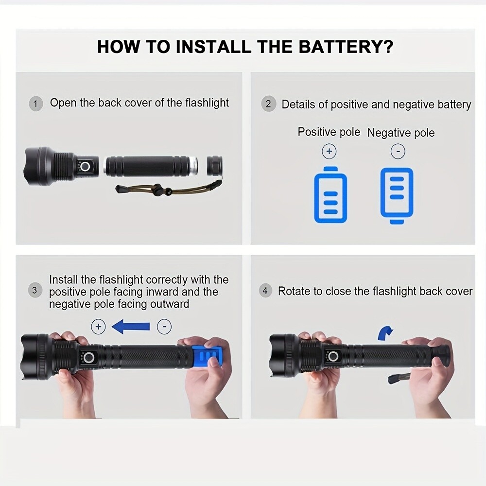 2500000LM Rechargeable XHP90 LED Flashlight Tactical Super Bright Zoom Torch