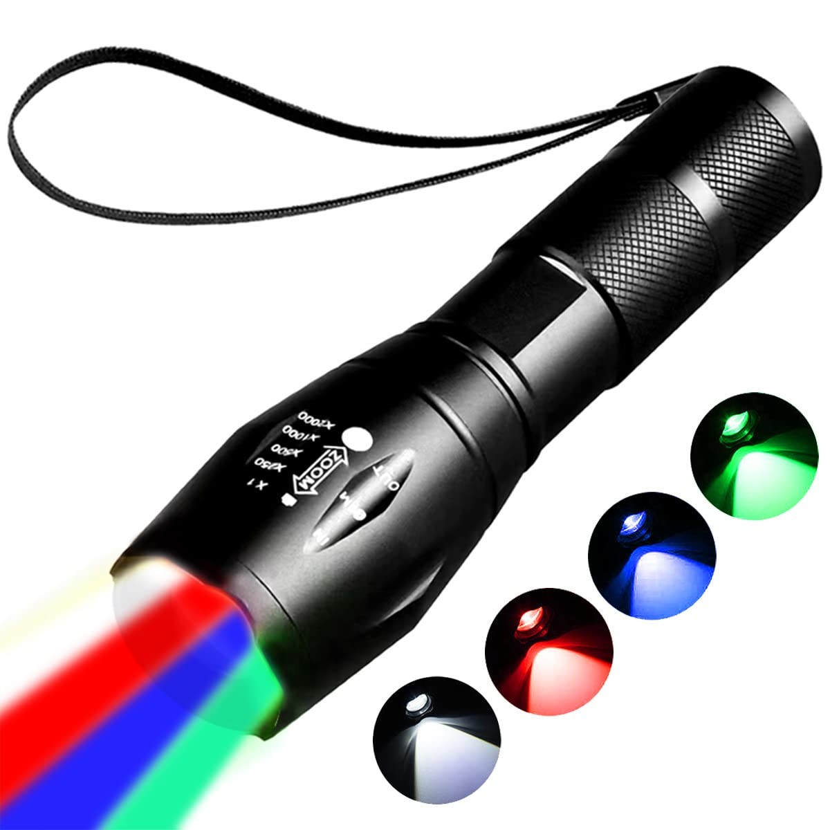YZYOE Red Flashlight Rechargeable，Green Light Red, Green, Blue