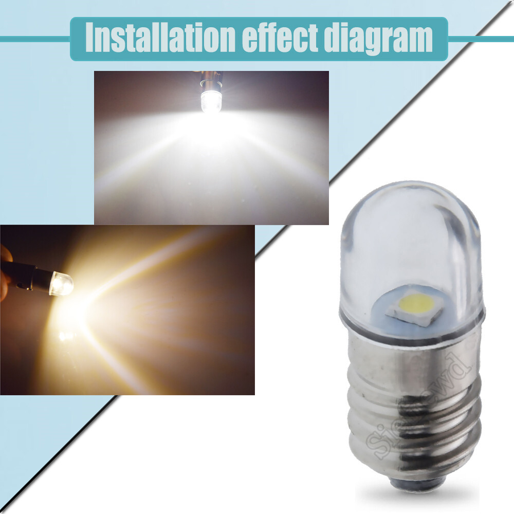 Warm/White E10 LED Bulb Lamp Screw Miniature 3V 4.5V 6V 12V AC Replacement Lamp