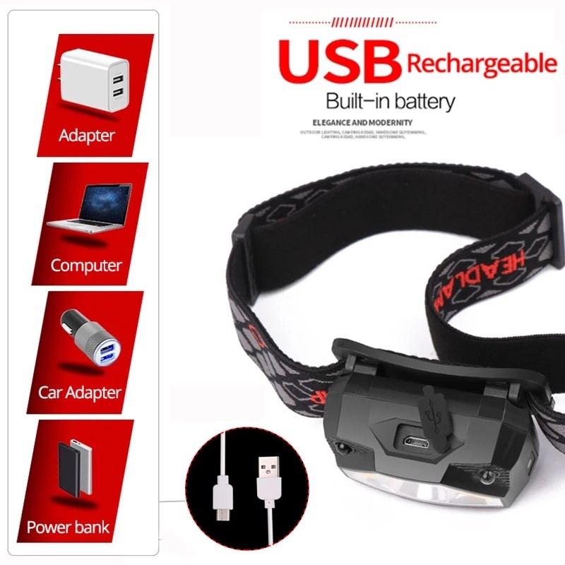 2PCS Waterproof Head Torch Rechargeable LED Headlamp Flashlight USB Camping Fish