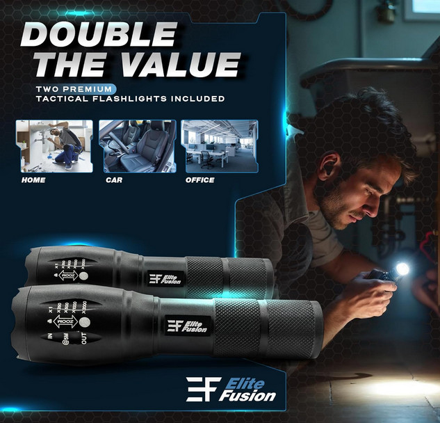 Compact LED Flashlight 2 Pack 5 Modes Zoom AAA Battery Emergency Camping Light