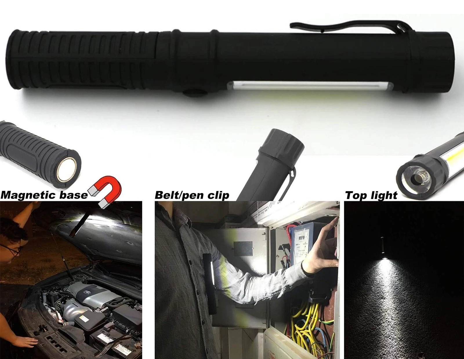 COB LED Work Flashlight with Magnetic Base and Clip Led Light 4pk