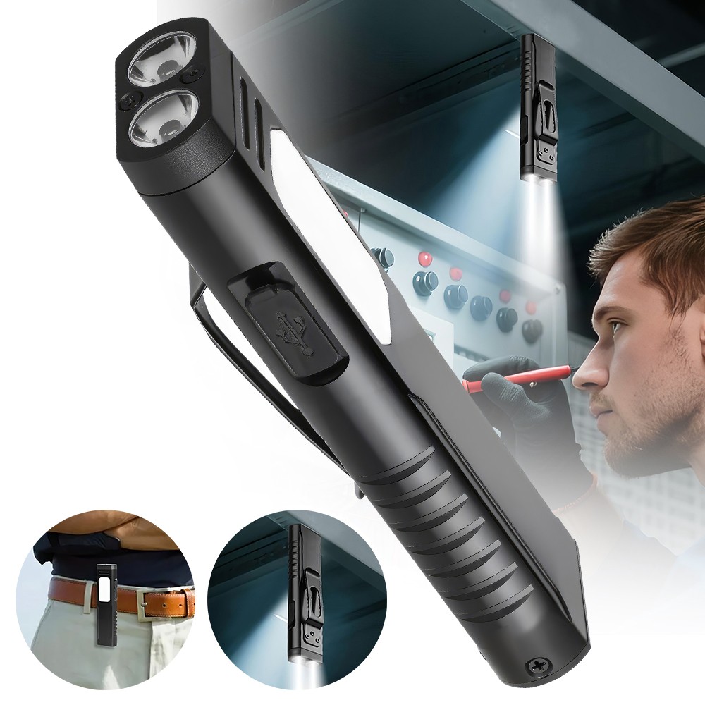 Magnetic LED Flashlight Rechargeable 500LM Pocket Torch Clip on Flood Work Light