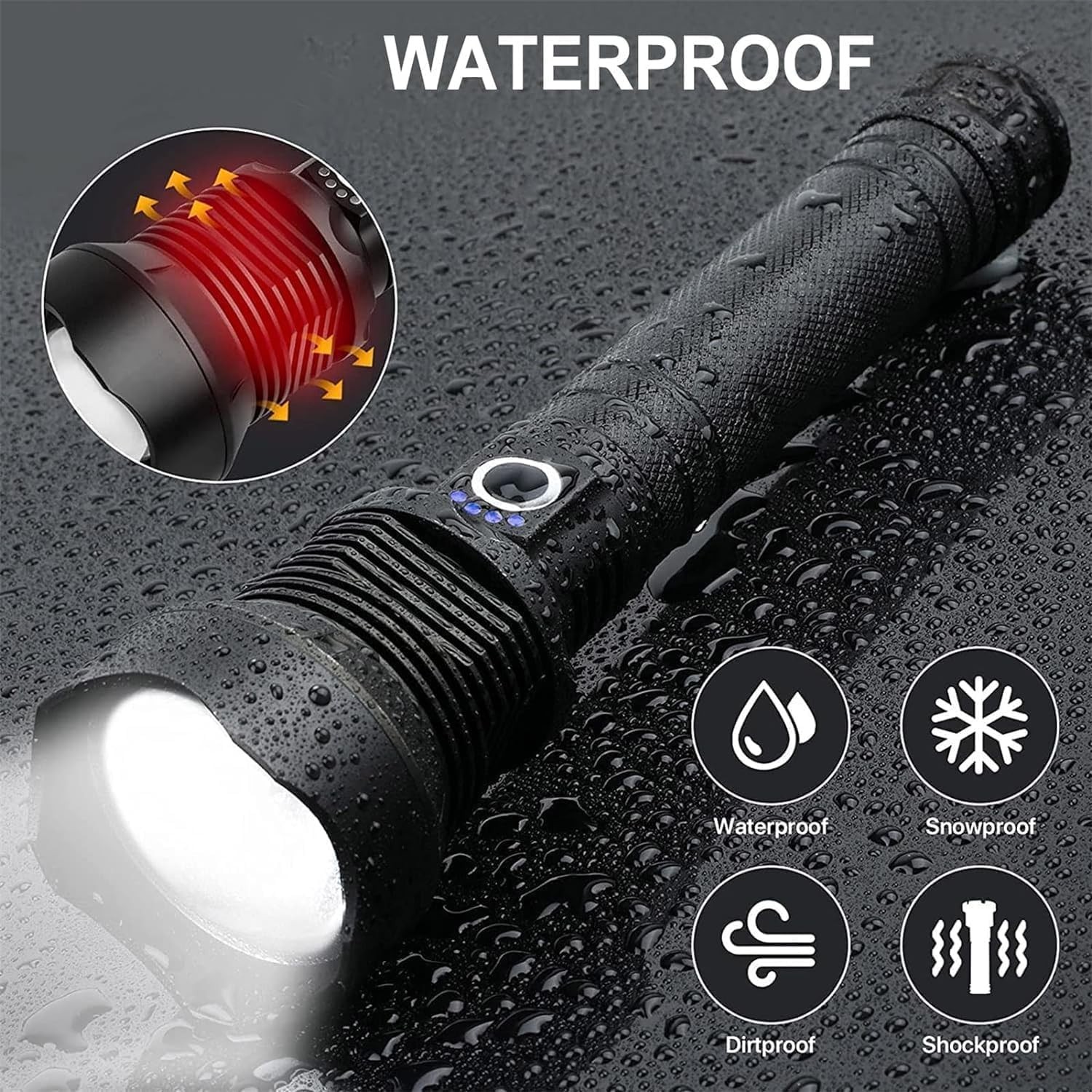 Flashlight 6000 mAh battery Type-C charging port, made of aluminum alloy