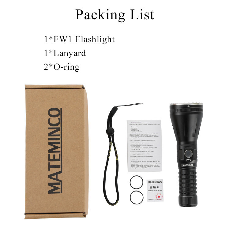MATEMINCO FW1 LEP Flashlight 2950 Meters Throw USB Type C Rechargeable Torch