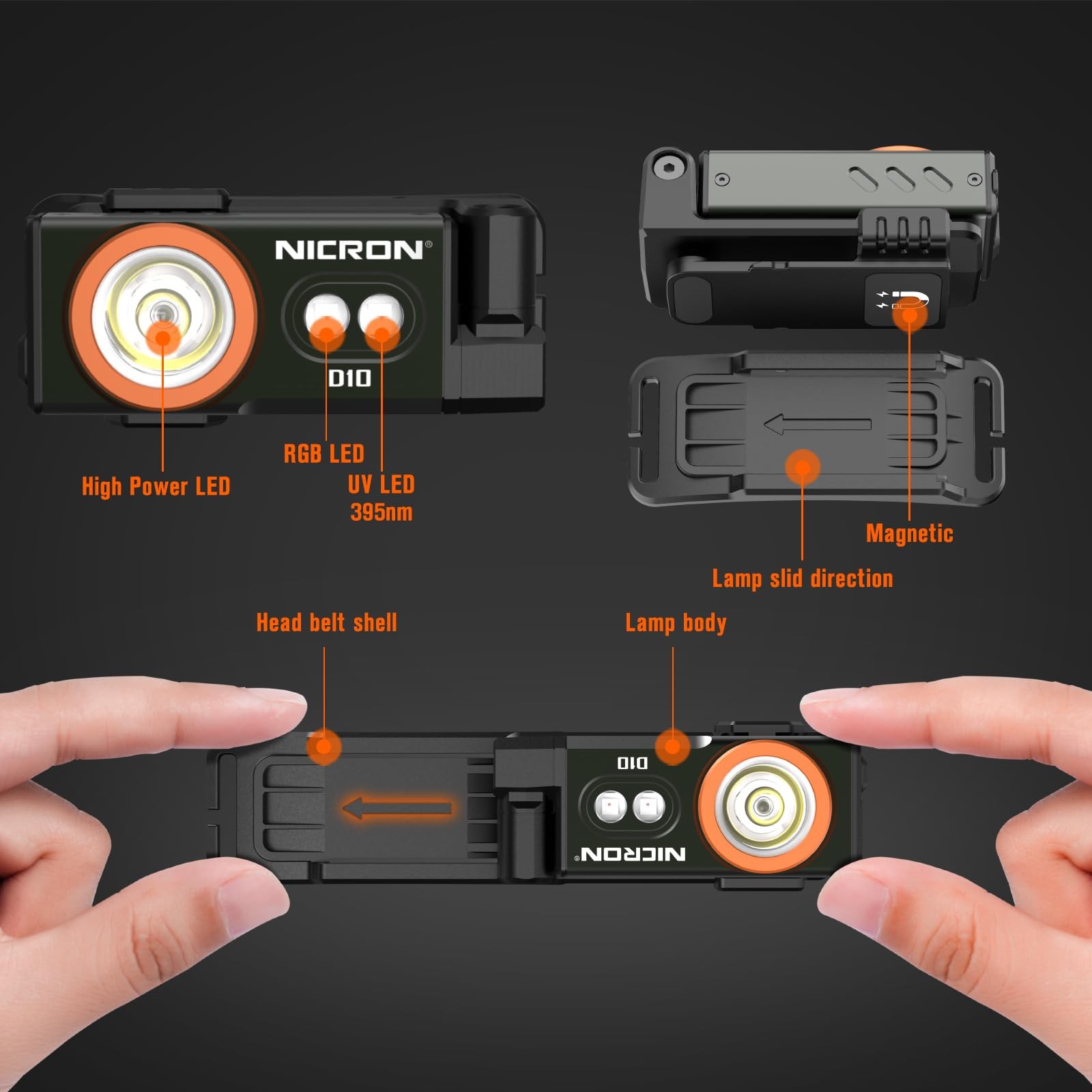 D10 EDC Flashlight Rechargeable，500 Lumens 3 Sources Pocket Compact RGB Flash…